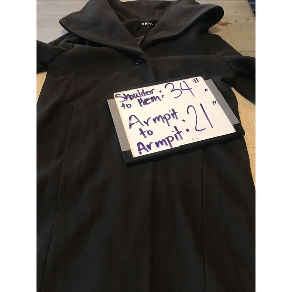 DKNY Walker Moss Dark Brown Coat Wool Blend Oversized Shawl Collar Sz XS - Picture 9 of 14